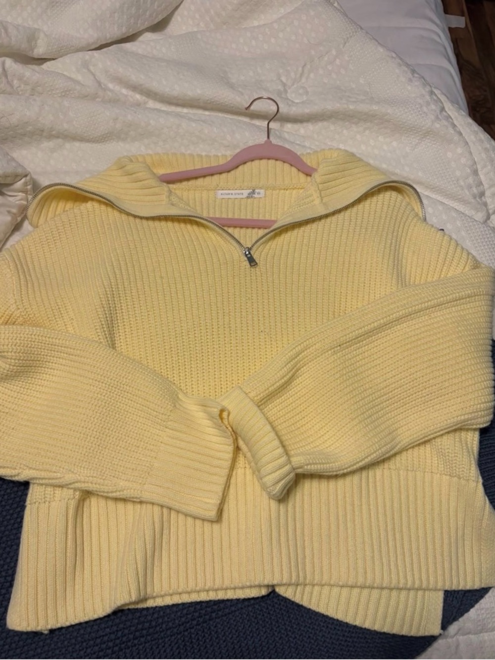 Altar'd State Yellow Ribbed Half-Zip Sweater
